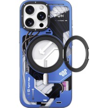 YoungKit iPhone 16 Pro Uyumlu Kılıf Magsafe Şarj Özellikli Youngkit 360° Standlı Starship Serisi Kapak Mavi