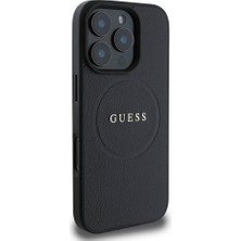 Guess iPhone 16 Pro Max Kılıf Guess Orjinal Lisanslı Magsafe Şarj Özellikli Yazı Logolu Grained Siyah