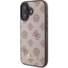 Guess iPhone 16 Uyumlu Kılıf Guess Orjinal Lisanslı Magsafe Şarj Özellikli Yazı Logolu Peony Kahverengi