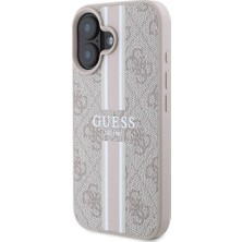 iPhone 16 Plus Kılıf Guess Orjinal Lisanslı Magsafe Şarj Özellikli 4g Şerit Tasarımlı Printed Pembe