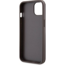 iPhone 14 Uyumlu Kılıf Guess Orjinal Lisanslı Pu Deri Taşlı Üçgen Logo 4g Desenli Kapak Kahverengi