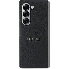 Guess Galaxy Z Fold 6 Uyumlu Kılıf Guess Orjinal Lisanslı Saffiano Metal Logo Kapak Siyah