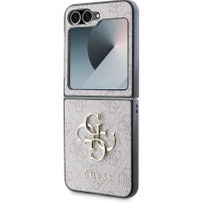 Galaxy Z Flip 6 Uyumlu Kılıf Guess Orjinal Lisanslı Leather Metal Logo Kapak Pembe