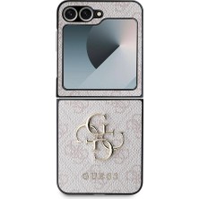 Galaxy Z Flip 6 Uyumlu Kılıf Guess Orjinal Lisanslı Leather Metal Logo Kapak Pembe