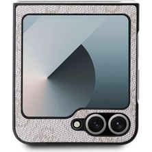 Galaxy Z Flip 6 Uyumlu Kılıf Guess Orjinal Lisanslı Leather Metal Logo Kapak Pembe