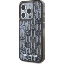 Karl Lagerfeld Apple iPhone 15 Pro Uyumlu Kılıf Orjinal Lisanslı Simli Kl Yazılı Monogram Gradıent Siyah