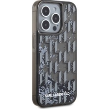 Karl Lagerfeld Apple iPhone 15 Pro Uyumlu Kılıf Orjinal Lisanslı Simli Kl Yazılı Monogram Gradıent Siyah