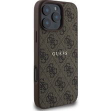 Guess iPhone 16 Pro Max Kılıf Guess Lisanslı Magsafe Şarj Özellikli 4g Desenli Yazı Logolu Kahverengi