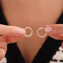 Sembol Gold Altın Halka Küpe Özel Tasarım Taşlı 1.7 Cm