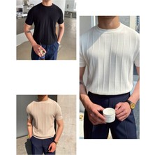 Tarz Cool Erkek Polo Yaka Çizgili Triko T-Shirt