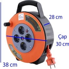 Badem10 Plastik Mini Kutulu Makaralı Seyyar 3x1.5 mm Cca Monofaze Uzatma Kablosu 4 Priz Ttr Kablo 15 Metre