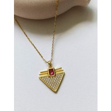 Pames Aksesuar Çelik  Pembe Taşlı Serenay Seri Kolye