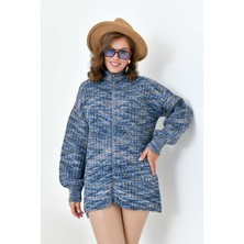 FTZ Women Kadın Degrade Fermuarlı Hırka  İndigo 20871