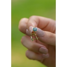 ÇGK KUYUMCULUK  Mavi Taşlı Çiçek Çocuk Altın Küpe CGKKP090