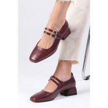 Mio Gusto Giorgia Bordo Renk Küt Burunlu Kadın Kısa Topuklu Ayakkabı