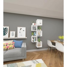 Dekormer Design Kitaplık Kare Duvar Rafı 5 Li Takım Beyaz
