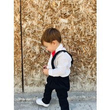 Ares Kids Fashion Siyah Salopet Uzun Beyaz Gömlek Uzun Kol Kırmızı Papyon 3'lü Set  Erkek Çocuk ve Bebek Giyim Hediyelik