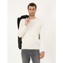 Pierre Cardin Erkek Ekru Slim Fit Bisiklet Yaka Basic Triko Kazak 50296575-VR019