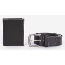 Barbour Billfold Deri Kemer & Cüzdan Hediye Seti BK31 Black