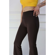 My Vera Sobka Ispanyol Paça Yüksek Bel Tayt Acı Kahve