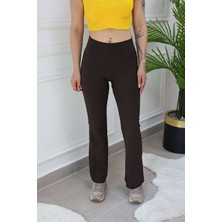 My Vera Sobka Ispanyol Paça Yüksek Bel Tayt Acı Kahve