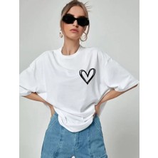 Drgy Unisex Baskılı Oversize T-Shirt - Beyaz