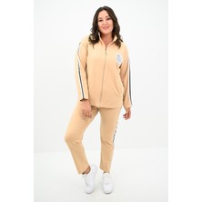 Kadın Büyük Beden Fermuarlı Yaka Şerit Detaylı Eşofman Takımı 8135-25