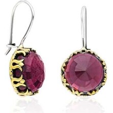 Amatist Taşlı Lale Motifli Otantik Gümüş Küpe