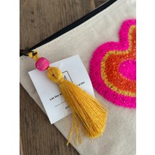 Majalis Design Punch Işlemeli Clutch - Makyaj Çantası, Boncuklu, Iç Içe Kalp Desenli, Turuncu-Sarı