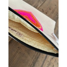 Majalis Design Punch Işlemeli Clutch - Makyaj Çantası, Boncuklu, Iç Içe Kalp Desenli, Turuncu-Sarı