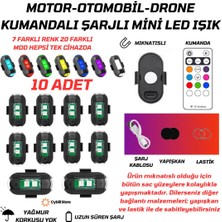 Cybill Store Kumandalı Çakarlı Şarjlı 7 Renk Ve 20 Modlu 10 Adet Mini Led Işık Drone Motorsiklet Araba Bisiklet Işığı