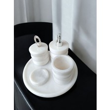 Pietro Di Marble Beyaz Mermer Oval Model 5 Parça Gümüş Renk Halka Aksesuarlı Banyo Seti