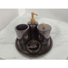 Pietro Di Marble Siyah Mermer Klasik Model 5 Parça Mat Gold Renk Düğme Aksesuarlı Banyo Seti