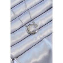 Callerrons Accessories 316L Çelik Zincir Gümüş Renk Zirkon Taşlı Motifli Ay Yıldız Kolye - EBJ240912W27874
