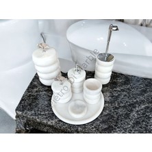 Pietro Di Marble Beyaz Mermer Akordiyon Model 7 Parça Gümüş Renk Japon Gülü Aksesuarlı Banyo Seti