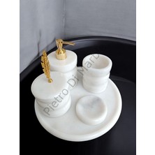 Pietro Di Marble Beyaz Mermer Akordiyon Model 5 Parça Gold Renk Kuş Tüyü Aksesuarlı Banyo Seti
