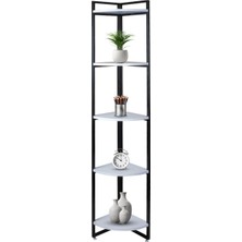Dekoratif Köşe Rafı 5 Raflı Metal ve Ahşap Kitaplık Çiçeklik Saksılık 200X31 cm