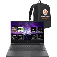 Hp Victus 16 Amd Ryzen 7 8840H 64GB 1tb SSD RTX4070/8GB 16.1" Fhd 144Hz Fdos Taşınabilir Bilgisayar & Per4 Çanta A05N6EAPN333