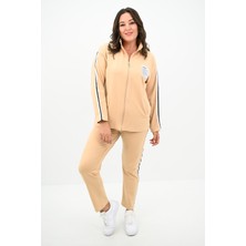 Kadın Büyük Beden Fermuarlı Yaka Şerit Detaylı Eşofman Takımı 8135-25