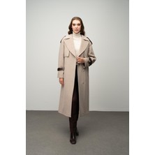 Olcay Gerçek Deri Aksesuarlı Pelerin Detaylı Kaşmir Kaban A.kamel 3031-K