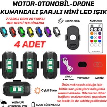 Cybill Store Kumandalı Çakarlı Şarjlı 7 Renk Ve 20 Modlu 4 Adet Mini Led Işık Drone Motorsiklet Araba Bisiklet Işığı