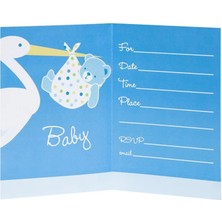 Pileli Store Parti Baby Boy Stork Temalı Mavi Renk Baby Shower Davetiye 8 Adet