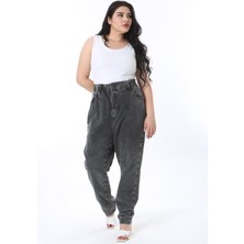 Şans Kadın Büyük Beden Füme Beli Lastik Detaylı Yıkama Efektli Kot Pantolon 65N38261