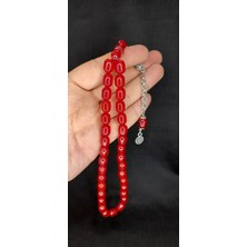 Anemore Collection Çubuk Kehribar Tesbih Kırmızı Renk Kapsül Kesim T-441