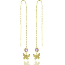 Midyat Gümüş Dünyası Zincirli Kelebek Küpe 925 Ayar Gümüş Üzeri Altın Kaplama