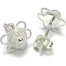 Midyat Gümüş Dünyası Kadın Beyaz Minik Çiçek Telkari Gümüş Küpe 2020129