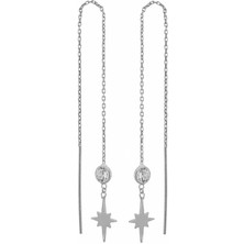 Midyat Gümüş Dünyası Zincirli Kutup Yıldızı Küpe - 925 Ayar Gümüş Küpe