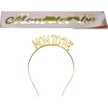 Larenya Mom To Be Metal Taç ve Kuşak & Baby Shower Set & Pembe Altın Kuşak Altın Taç