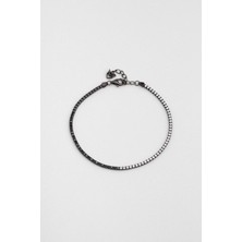 So CHIC Siyah ve Beyaz Taşlı Rodyum Kaplama 21 Cm Unisex Gümüş Su Yolu Bileklik
