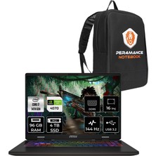 Msı Sword 16 Hx Intel Core I7 14650HX 96GB 4tb SSD RTX4070/8GB 16" Fhd+ 144Hz Fdos Taşınabilir Bilgisayar & Per4 Çanta B14VGKG473XTRP340